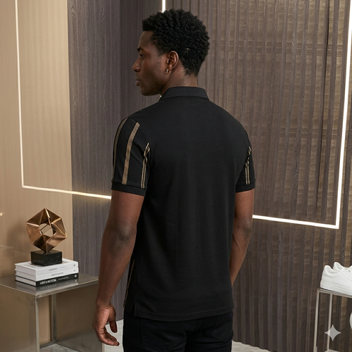 New Men's Polo Shirt: Stylish, Slim-Fit, Stretchy Striped Short-Sleeve Top with Turn-Down Collar