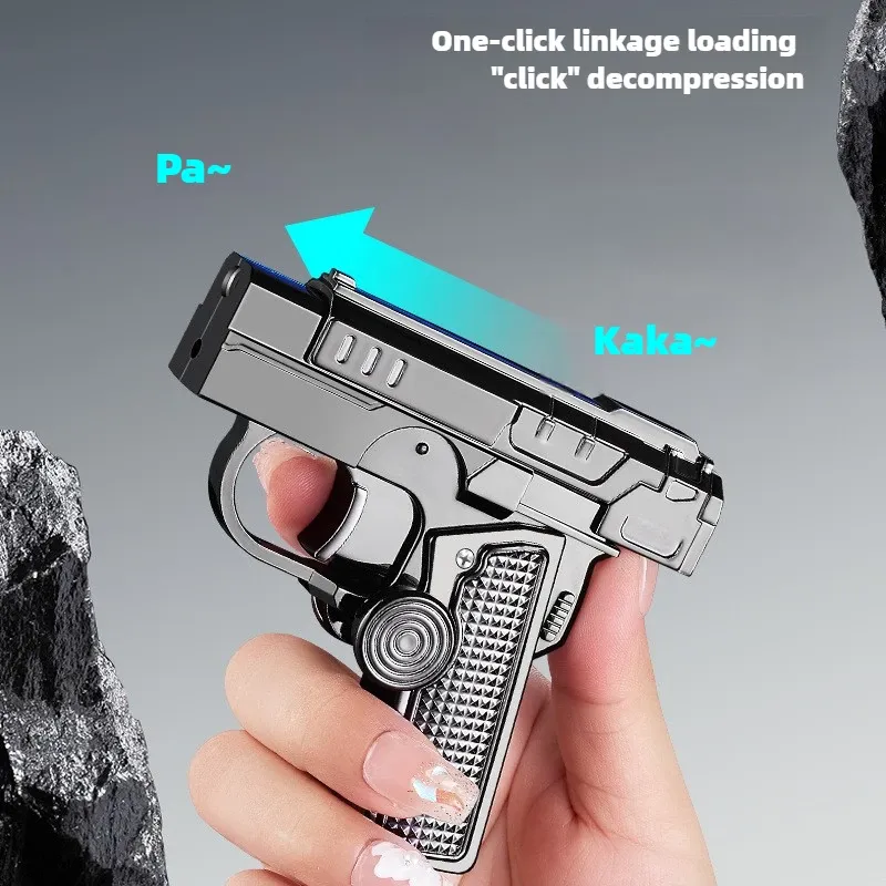 Multi Functional Folding Dual Form Decompression Gyro Gun Shaped Lighter with Creative Deformation and Windproof Red Flame