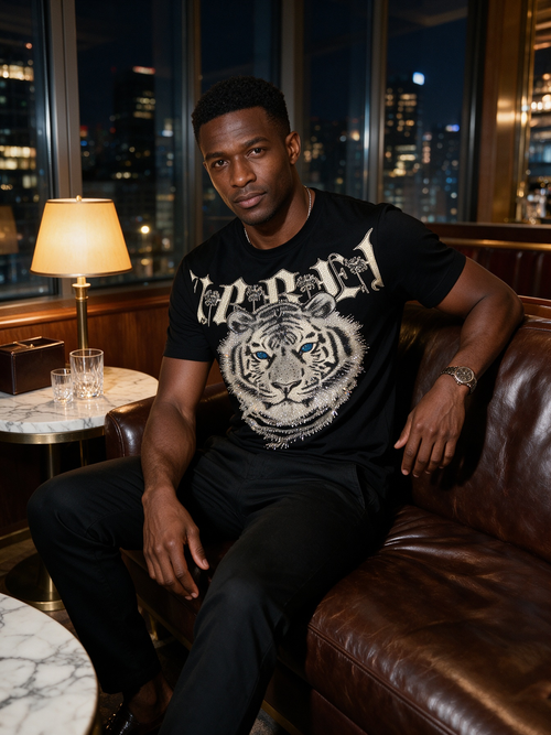 White Tiger Double sided Hot Diamond Pattern T-shirt
