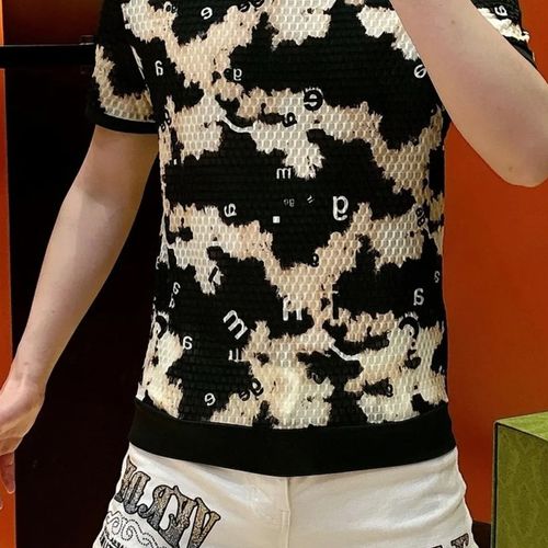 Men's Short-Sleeve Ice Silk Top with Irregular Pattern
