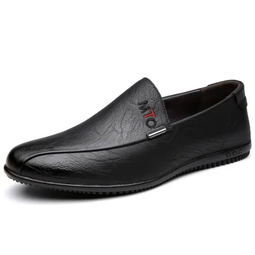 Men's Slip-On Driving Shoes Soft Upper Casual round Toe Low Heel Fashionable Leather Shoes Comfortable All-Season Footwear