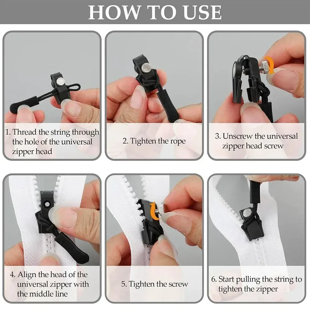 60Pcs Universal Zipper Repair Kit Quick Instant Detachable Zipper Head Replacement Zipper Slider Pull for 3 Different Size