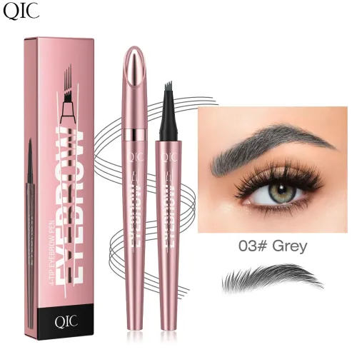 Four Tip Eyebrow Pen  Available in Black Coffee Gray (4 Shades) Liquid Formula Waterproof Long Lasting Natural Looking Finish Sweat Resistant Smudge Proof Beauty Makeup Essential.