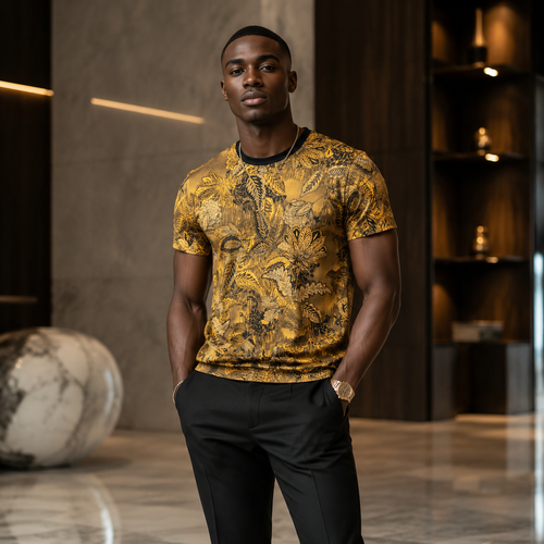 Metallic-thread leaf-print shirt