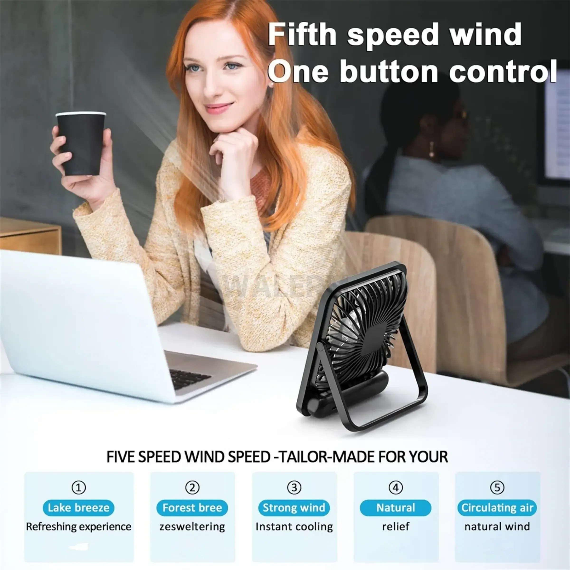 Desktop fan, personal cooling fan, adjustable fan (supports 180° tilt and folding), 5 speed settings, USB-C rechargeable mini fan—suitable for offices, desktops, and bedrooms.