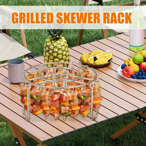 3-Piece Air Fryer Grill Rack Set – Round, Multi-Prong, Detachable Hanging Skewer Rack (Each rack includes 24 skewers)