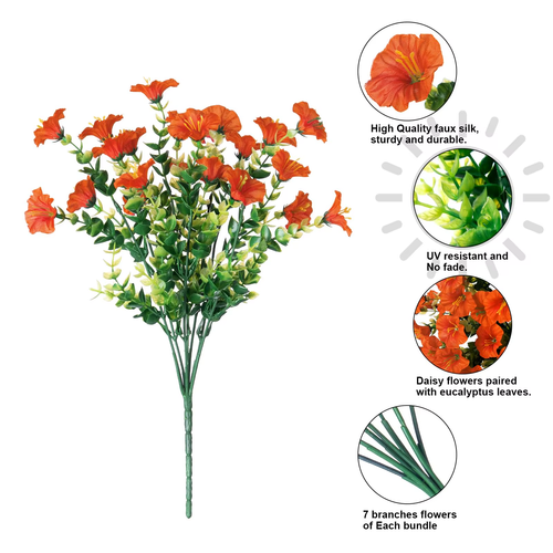 6pcs Artificial Flowers for Outdoors Decoration Silk Faux Flowers Uv Resistant Fake Plants for Garden Balcony Yard Porch Home Decor