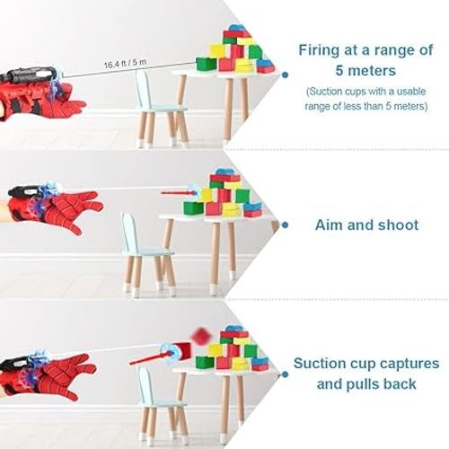 Spider Web Shooter Kids Gift - Web Shooters for Kids Super Hero Toys with Spider Gloves Launcher Wrist Toys Set Suction Disk Soft Bullets for Boy Girl Age 3-14 Birthday Gifts