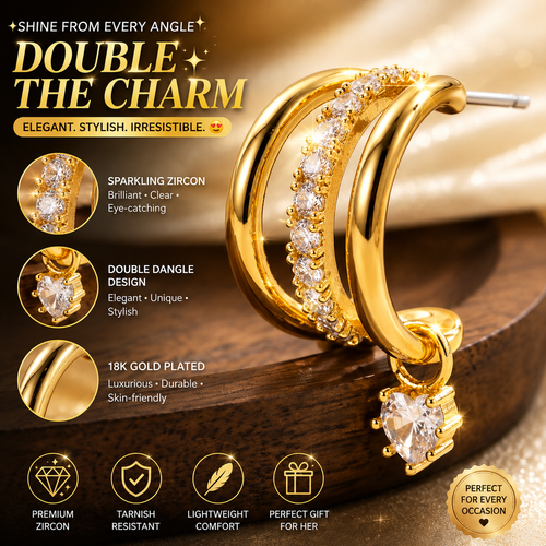 ✨ Double Hoop Zircon Dangle Earrings – Luxury Gold-Plated Statement Jewelry for Women