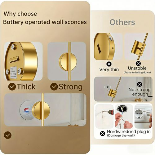 Battery Operated Wall Sconce Wireless LED Light 5v with Remote Control USB Rechargeable Wall Lights for Bedroom Living Room