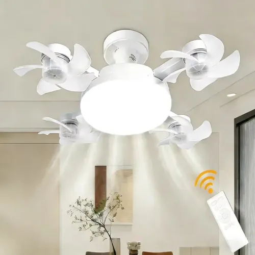 Socket Fan Light Ceiling Fan with Remote Control Dimmable LED Light Temperatures Quiet Pure Copper Motor for Bedroom Kitchen