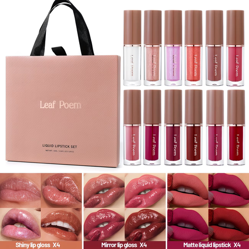 12pcs Set Of Mirror Matte Lip Gloss Set