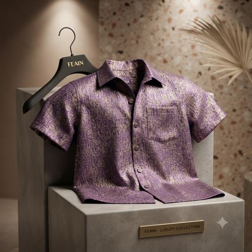 Men's purple patterned acetate-blend  ice silk shirt