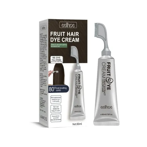 Hair Dye Cream with Comb Long Lasting Cover Gray White Hairs Pure Plant-Based Hairdye Fruit Black Hair Cream