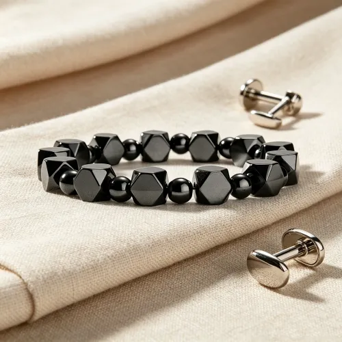 2pcs Natural Stone Men's Hematite Charm Bracelet Cube Beads Black For Vigour Strength Protection And Grounding Jewelry New