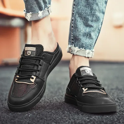 New Canvas Shoes Mesh Half Tray Shoes Men's Summer Lazy Slippers Fashionable Hollow Breathable