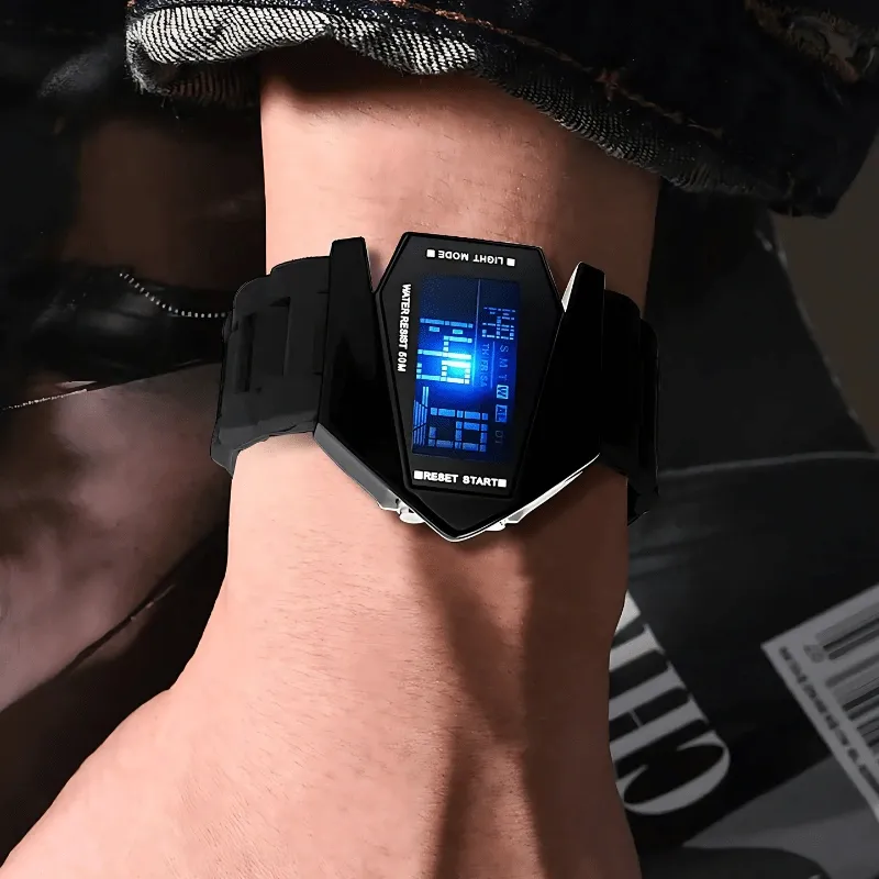 7-Color Luminous, Waterproof, Square, Multifunctional, Aircraft-Themed Wristwatch