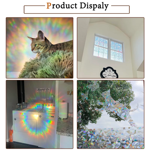 🌈3D Rainbow Privacy Window Film – No-Glue Static Cling Glass Film for Bathroom & Home Windows✨