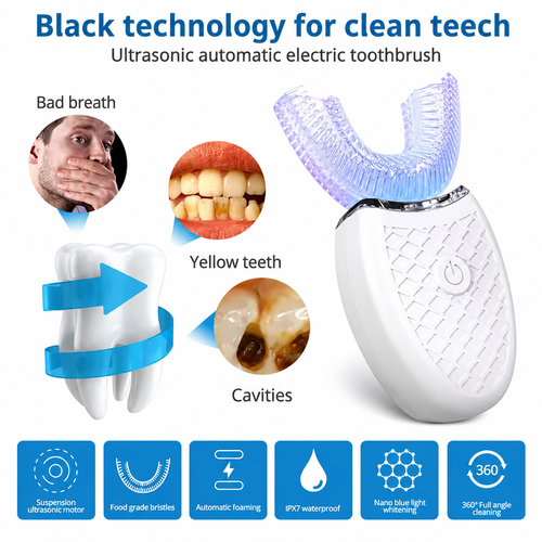 Sonic Automatic Electric Toothbrush For AdultUShaped 360 Degree Toothbrush USB RechargeableTeeth Cleaning & Whitening Brush