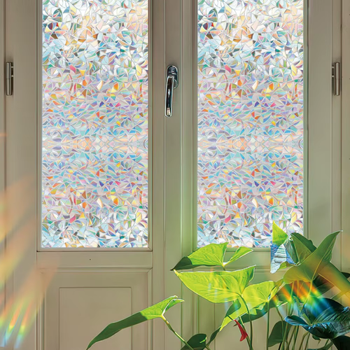 🌈3D Rainbow Privacy Window Film – No-Glue Static Cling Glass Film for Bathroom & Home Windows✨