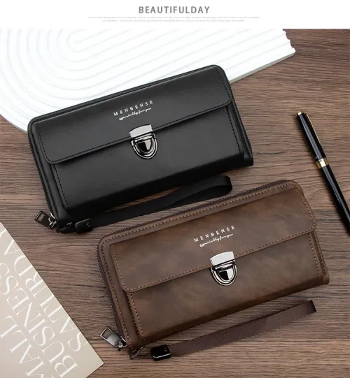 PU leather men's wallet, large capacity lock clip, loose card holder, can hold mobile phones