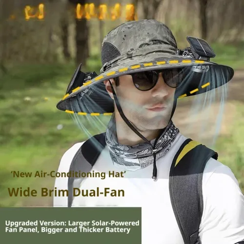 Camouflage Solar Powered Fan Hat UV Protection Sun Hat with 2 Solar Fans