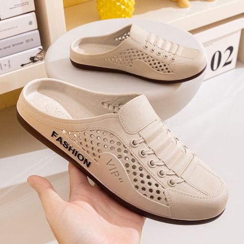 Breathable PVC Men's Slippers Non-Slip Lightweight Summer Sandals Easy-To-Wear Slip-On Mesh Slippers Beach
