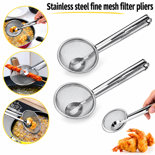 5PCS Stainless Steel Oil Frying Clamp Filter Fine Mesh Strainer With Clip Tongs for Oil-frying Food Kitchen Tools