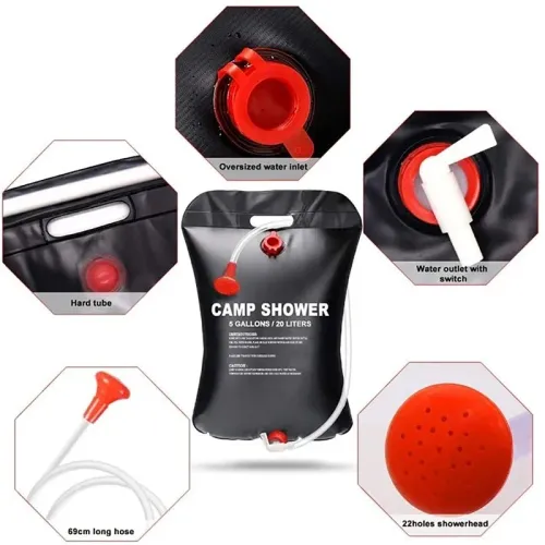 Large Capacity 20L Outdoor Shower Bag Solar Powered Heating for Camping Beach Trip Portable Bath Solution Outdoor Camping