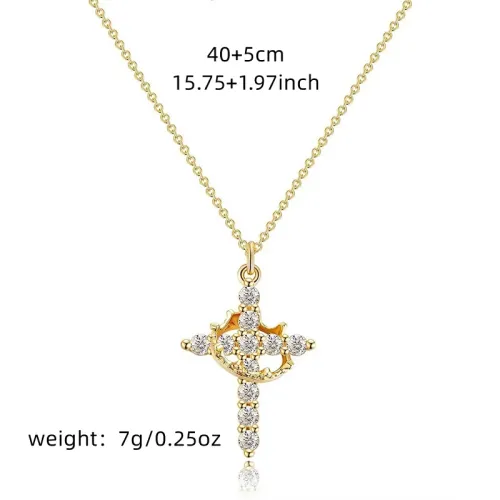 Luxury Cubic Zirconia Cross Necklace for Women Gold Color Crystal Pendant Choker Promise Jewelry Bling Accessories Party Gift