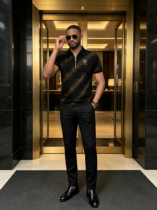 Black gold gradient business high-end T-shirt