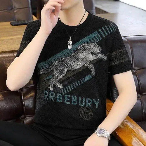 Men's Short-Sleeve Ice Silk Breathable Top – Black Panther Print