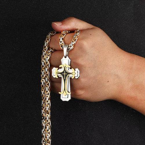 Men's Cross Pendant Necklace and Bracelet Set