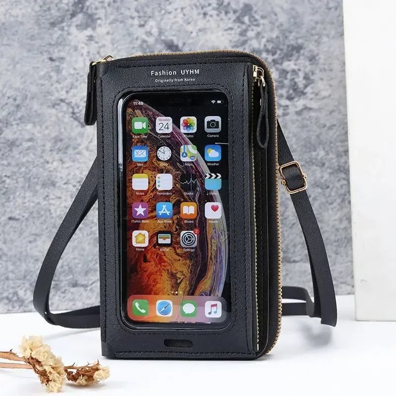 Anti Theft Multi Functional Transparent Touch Screen Crossbody Phone Bag Wallet Shoulder Cell Phone Pouch PU