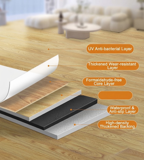 5pcs 2m*50cm Thicken Wood Peel and Stick Anti-Scratch Self-Adhesive Vinyl Floor Sticker for Living Room Bedroom