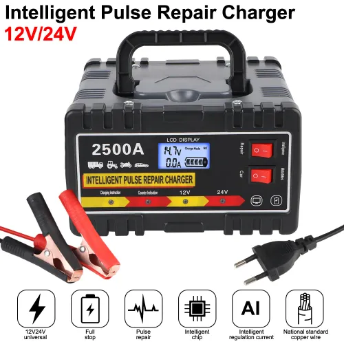 Digital LCD Display Intelligent Pulse Repair Charger 12V 220W Fast Charger EU Plug For Car Motorcycle Lead-acid Battery