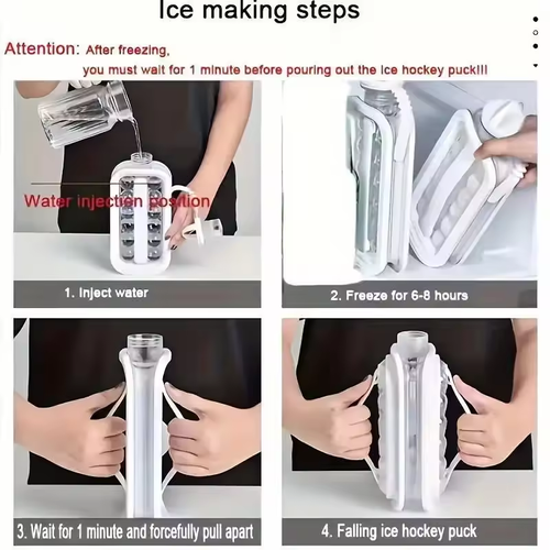 Portable Ice-Making Mold Pitcher Transparent Silicone Ice Cube Mold 2-In-1 Foldable Lce Making Water Bottle Tool Ice Tray