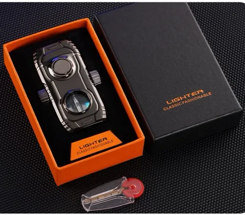 NEW Top Double Fire Inflatable Lighter with Direct Charge and Bright Fire Easily Switch Windproof Perspective Window Lighter