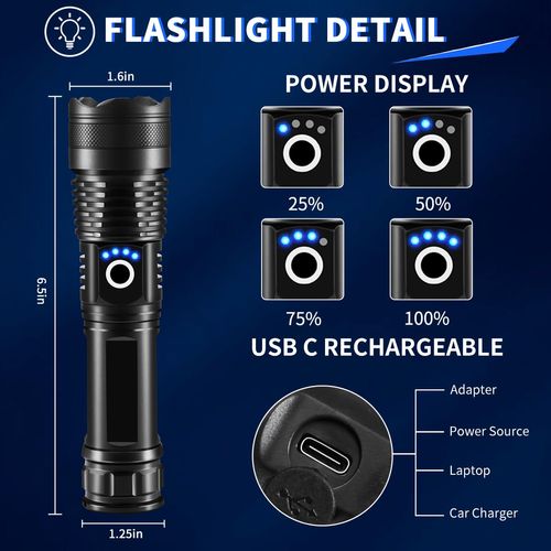 High-power white laser flashlight rechargeable zoom outdoor patrol searchlight （No battery included）