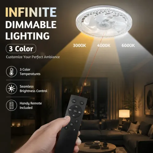 2-in-1 E27 ceiling fan with LED light, remote control, dimmable, intelligent fan light 50W Acrylic White Crystal Diamond