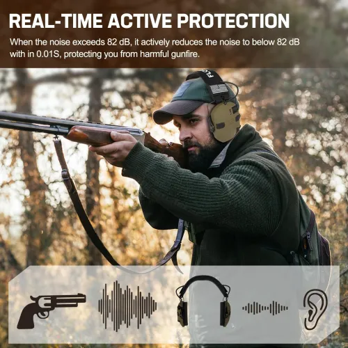 3 in 1 Tactical Headset Noise Cancelling Headphones with 3.5 Jack for Outdoor Sports Shooting Hunting ENC & Sound Amplification