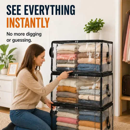 4Pcs Quilt Organizer Bag Foldable Transparent Large Capacity Woven Closet Sort Waterproof Double Zipper Portable Storage for Clothes