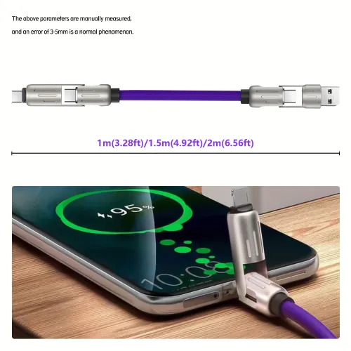 3 in 1 USBType C to Type C Cable counter Tangle RGB Luminous 120W Fast Charging Data Sync Cord Liquid Silicone Aluminum Alloy