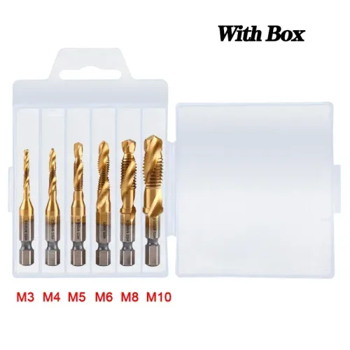 6PCS Metric Titanium Drill Tap Combination Bit Set Hex Shank HSS Screw Thread Bit Thread M3 M4 M5 M6 M8 M10 Taps Tool