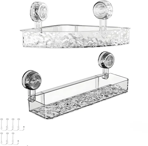 2Pcs Corrugated Suction Cup Storage Holder Light Luxury Style Glacier Pattern Suction Cup Shelf No-Drill Bathroom Suction Storage Box