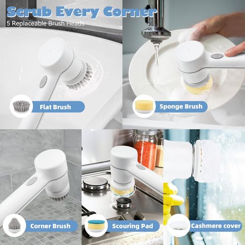 Electric Spin Scrubber Cordless Electric Cleaning Brush with 5 Replaceable Brush Heads, Rechargeable
