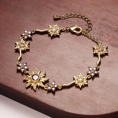 Luxury Sunflower Bracelet Exquisite Fashion Pink Cubic Zirconia Chain Crystal Sparkling Shiny Rhinestone Bangle For Women
