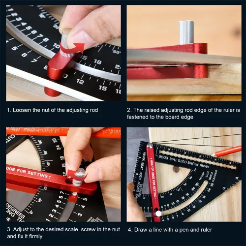 7-inch woodworking triangle ruler adjustable and multifunctional