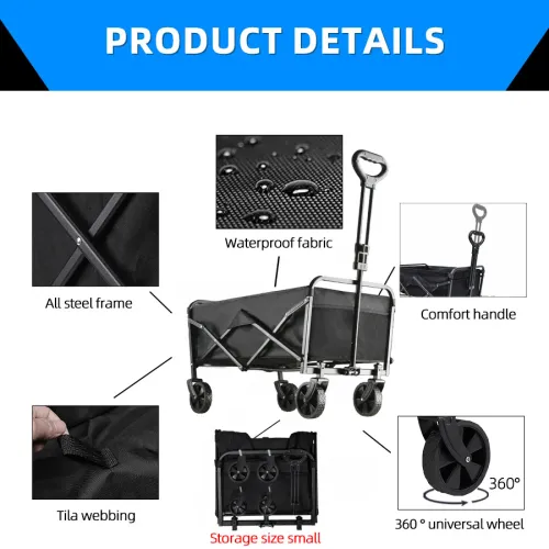 Collapsible Foldable Wagon Cart, Large Capacity Garden Beach Cart with All-Terrain Wheels, Heavy Duty Utility Grocery Wagon with Drink Holders for Shopping Sports Camping