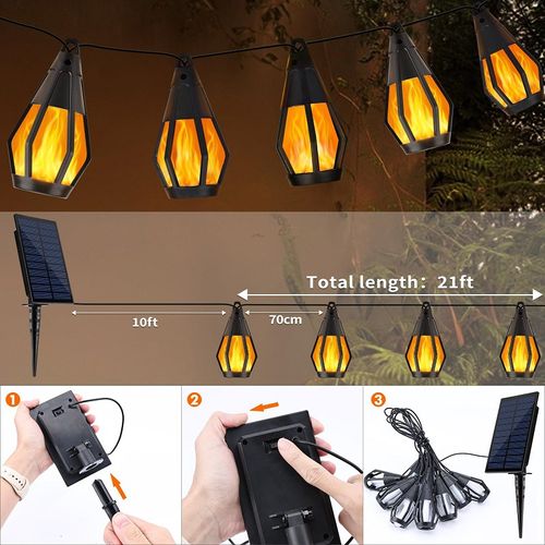 Solar Halloween Lights Outdoor String Lights with 10 Flickering Flame Bulb Waterproof Solar Powered LED Flame Lights for Decor